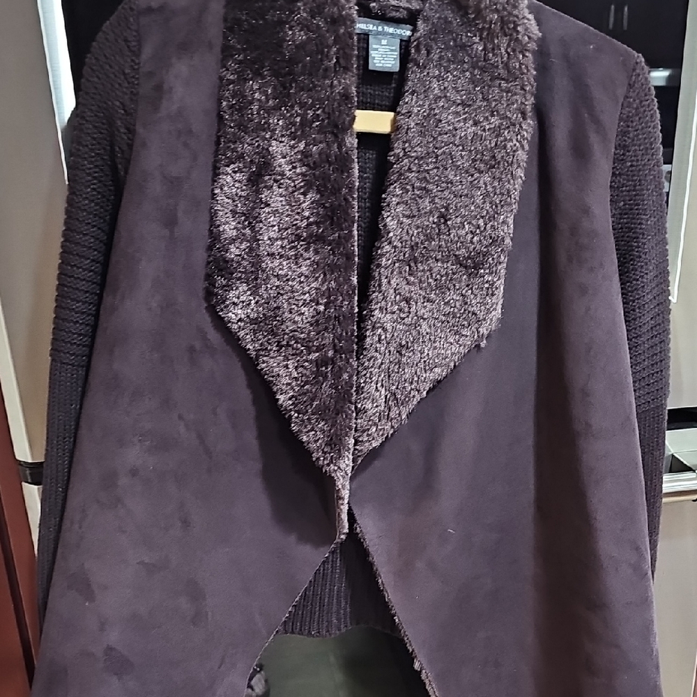 Chelsea & Violet Dark Brown Teddy Jacket with Faux Fur